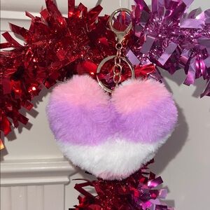 Fluffy faux fur Heart Keychain/bag charm NEW